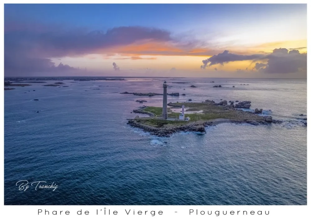 Phare, Plouguerneau, Bretagne, Finistère, sunset, Phare de l'Ile Vierge, plus haut d'Europe, France, drone