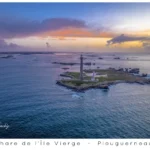 Phare, Plouguerneau, Bretagne, Finistère, sunset, Phare de l'Ile Vierge, plus haut d'Europe, France, drone