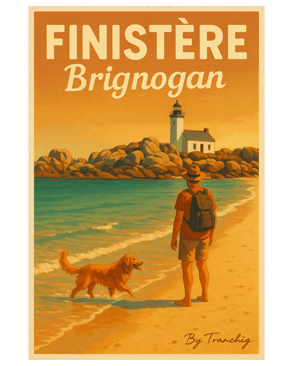 Brignogan Pontusval beach Poster Vintage Bretagne Finistère By Tranchig