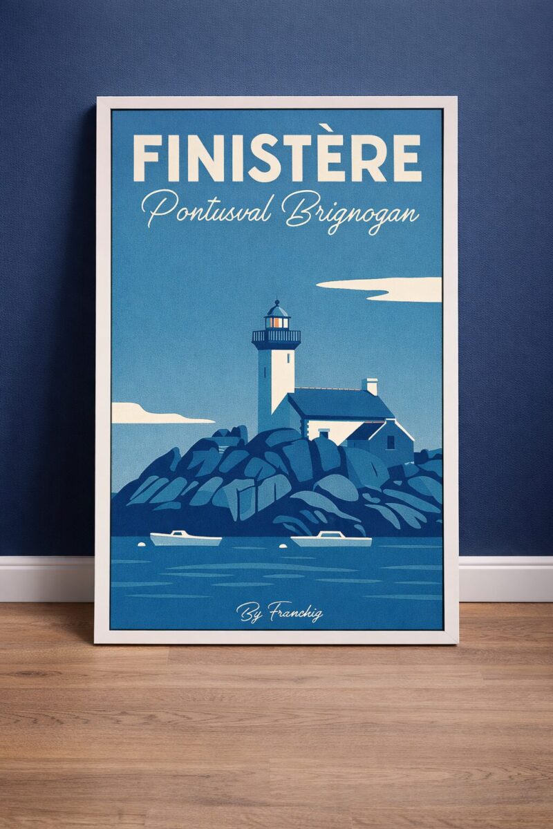 Phare de Pontusval Poster Vintage By Tranchig Bretagne Finistère