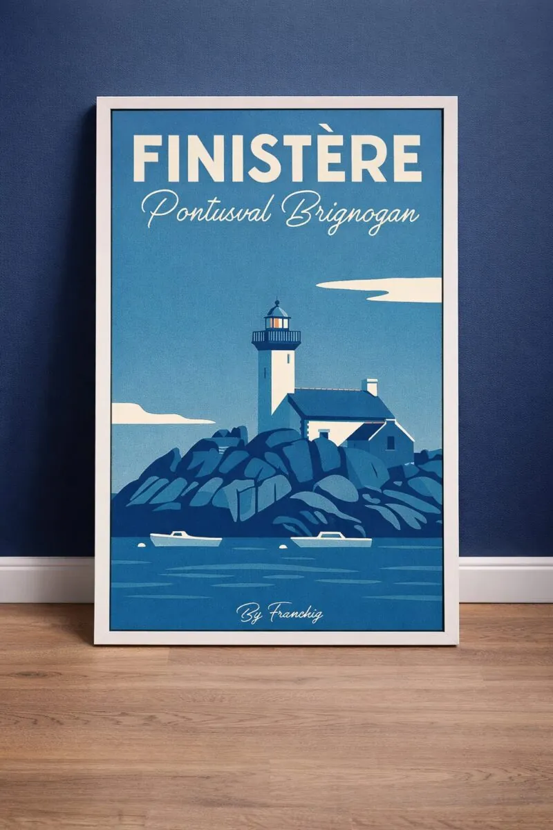 Phare de Pontusval Poster Vintage By Tranchig Bretagne Finistère