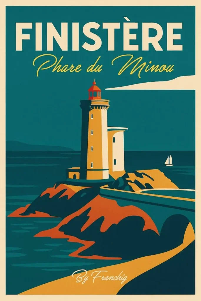 Poster Vintage By Tranchig Bretagne Finistère Phare du Minou Plouzané 0725