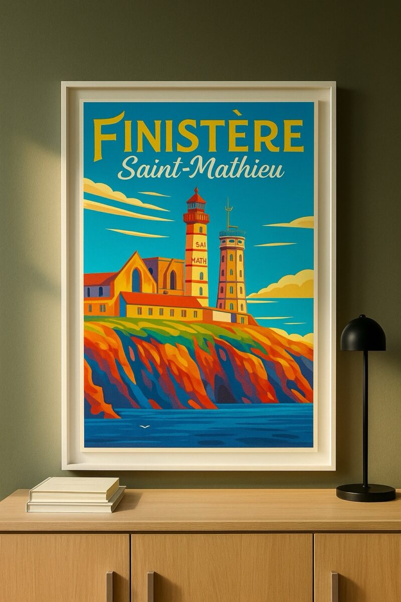 Pointe St Mathieu Poster Vintage By Tranchig Bretagne Finistère