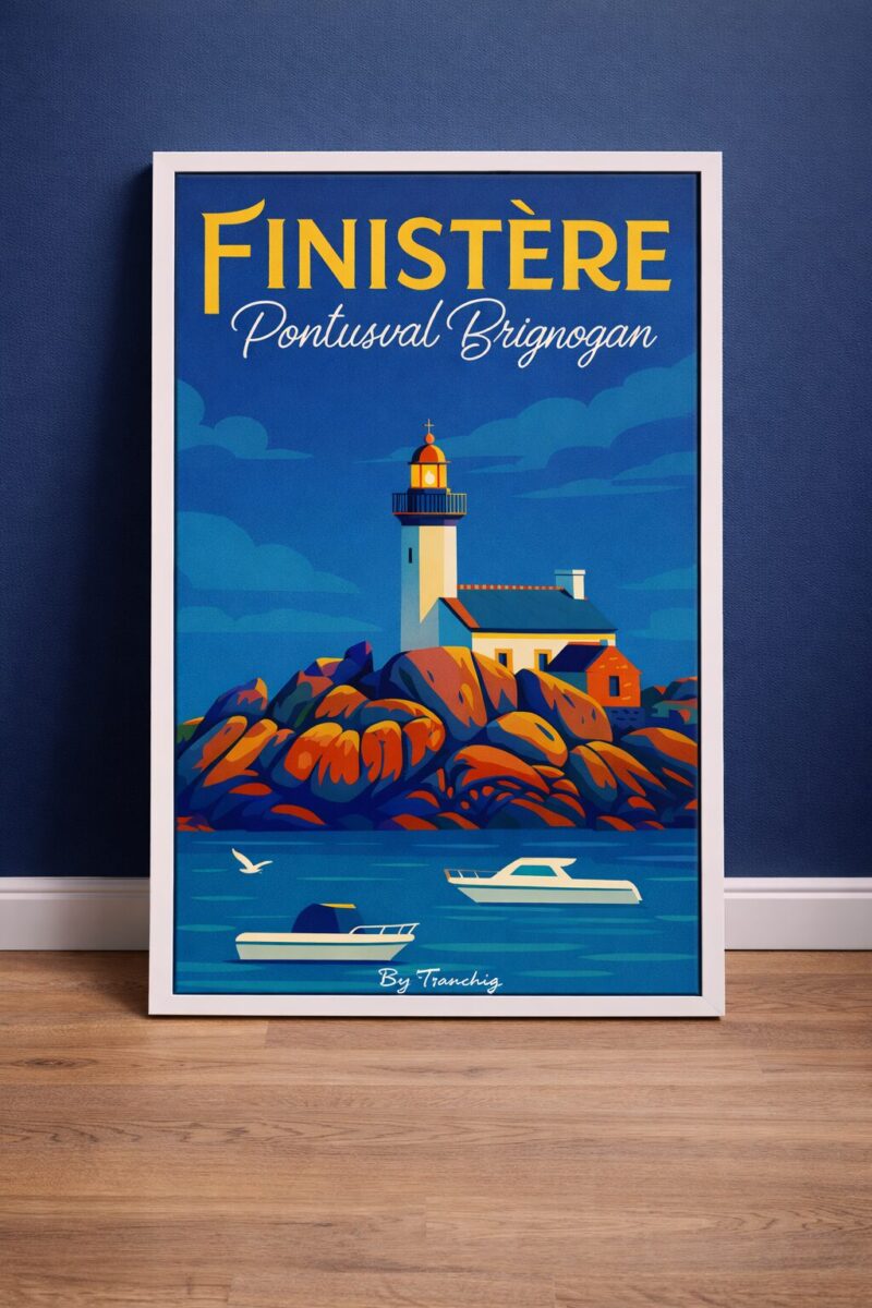 Pontusval lighthouse Poster Vintage By Tranchig Bretagne Finistère