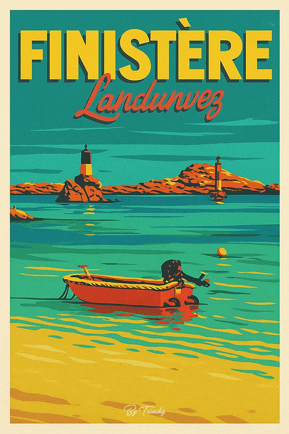 Landunvez 01 Poster Vintage style st trop Bretagne Finistère by Tranchig v25