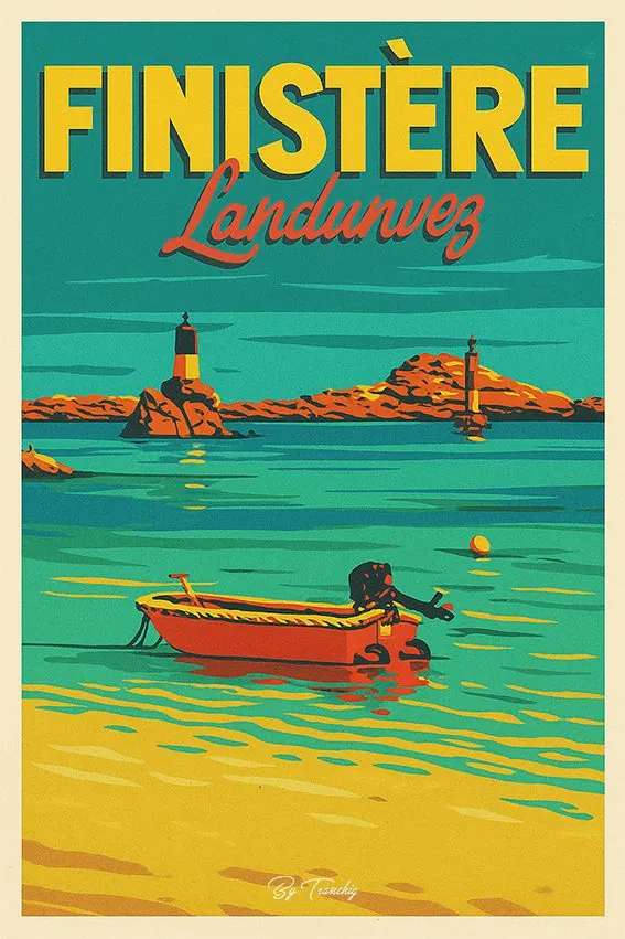 Landunvez 01 Poster Vintage style st trop Bretagne Finistère by Tranchig v25