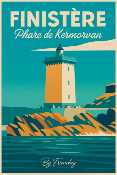 Phare de Kermorvan Poster Vintage Bretagne Finistère By Tranchig v25